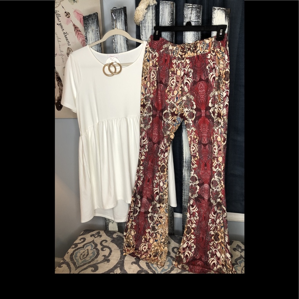 Palazzo Flair Pant, Burgundy Print
